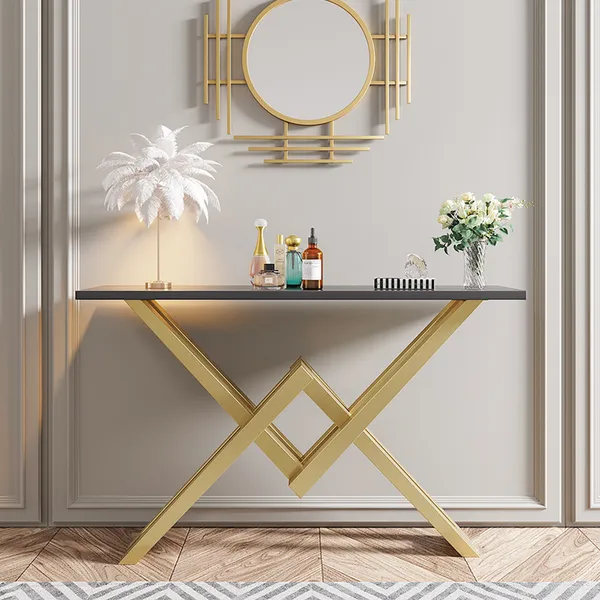 Gold Narrow Console Table Accent, Skinny Console Table For Hallway