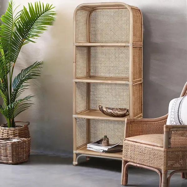 Bookcase Rattan Wicker w/ 2 Drawers 3 Shelves 3 Colors
