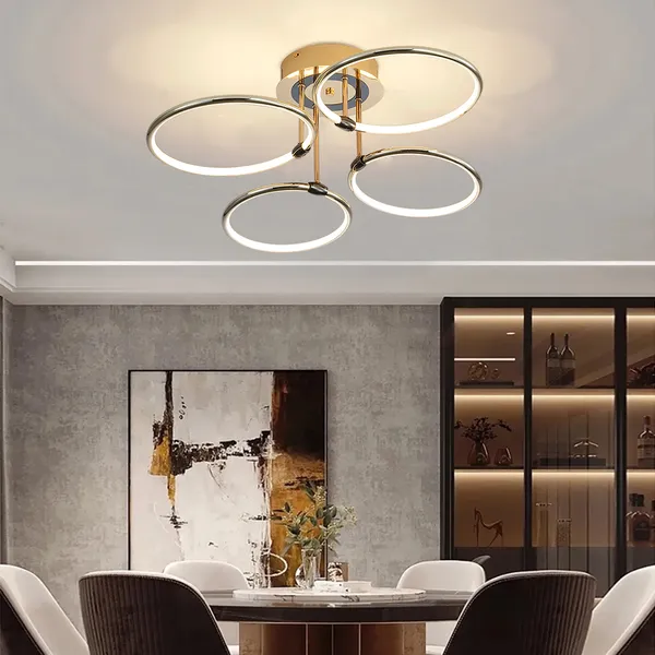 Gold Semi Flush Mount Ceiling Lamp 4 Rings Circle Acrylic ...