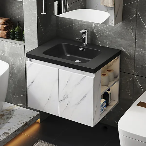 27 6 Faux Marble Wall Hung Bathroom Vanity With Top Stone Slate Vessel Sink Homary - Marble Stone Bathroom Vanity Sink