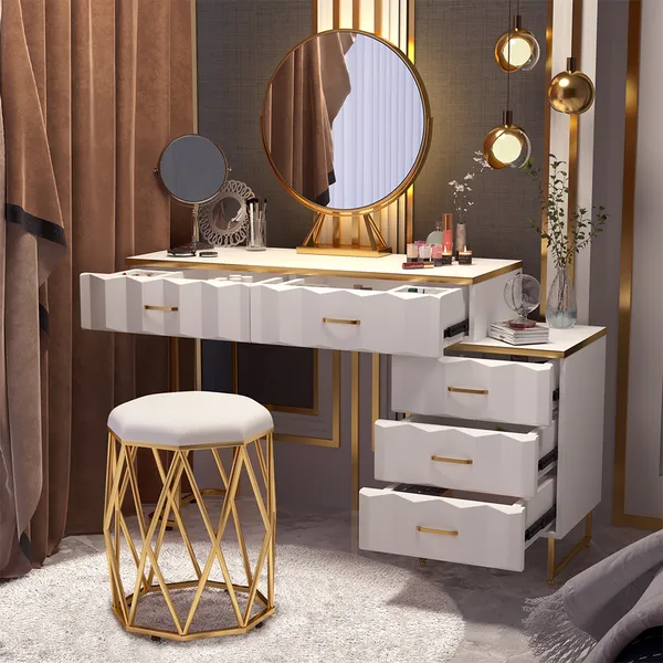 Modern White Extendable Makeup Vanity 5, How To Make A Small Vanity Table With Mirrors