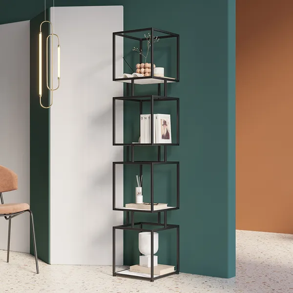Modern Black Cube Bookcase With Metal 4, Steel Cube Bookcase