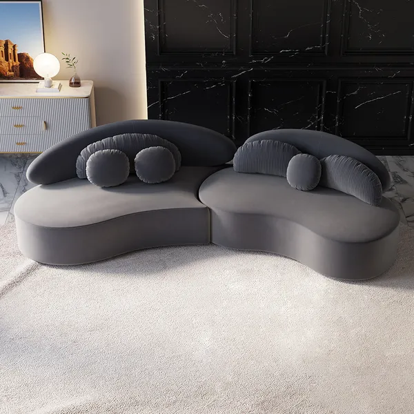 3010mm Modern Deep Grey Curved Velvet Sectional Modular Sofa for Living  Room-Homary