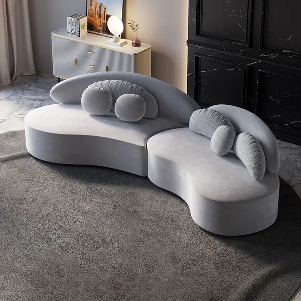 3010mm Modern Light Grey Curved Velvet Sectional Modular Sofa for Living  Room - Living Room Furniture - Homary UK