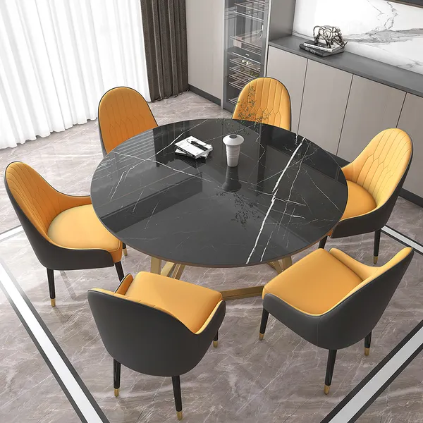 Faux Marble Dining Table, Black Six Chair Dining Table