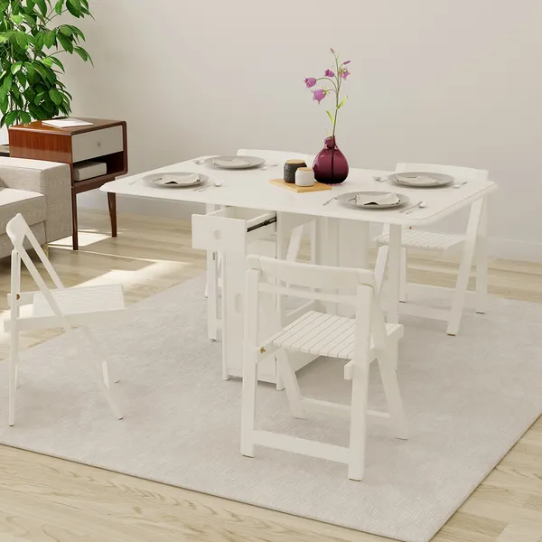 57 Modern White Folding Dining Table, Wood Folding Dining Table White