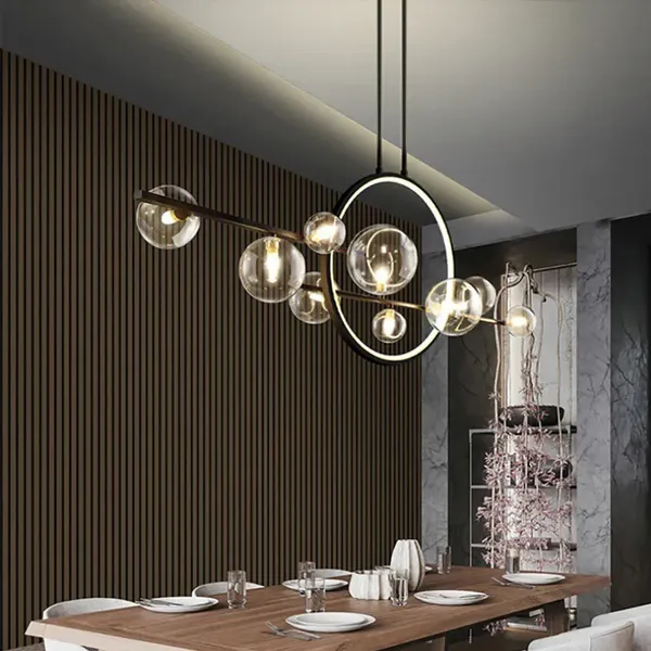 Bubi Modern 10-Light Black Kitchen Island Light with Glass ...