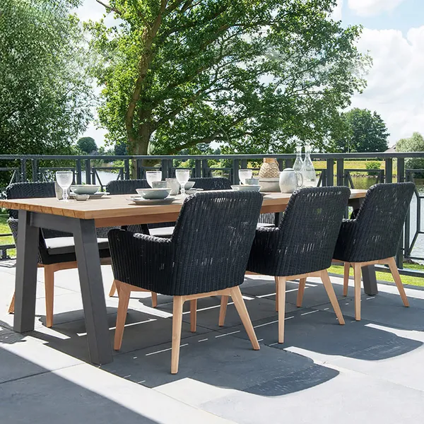 AMANKA Garden Furniture Set 180 cm table with 8 Chairs Foldable Seating Group Rattan Look Black