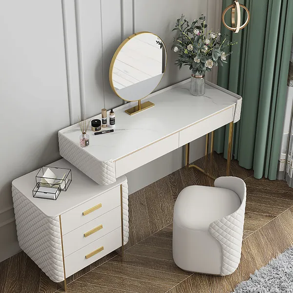 White Makeup Vanity Set Extendable, Vanity Desk With Mirror And Seat