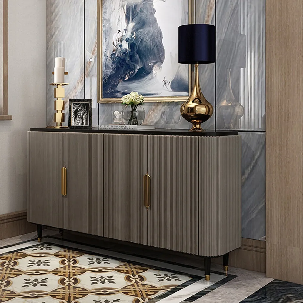 Modern Sideboard Buffet Black Kitchen Cabinet with 4 Doors in Gold