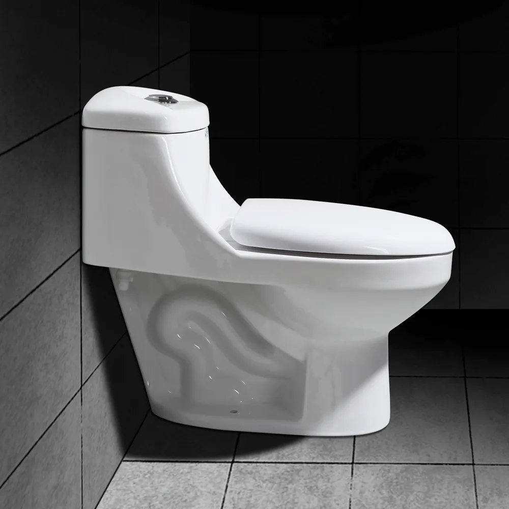 Modern Sleek White 1-Piece Dual Flush 0.8/1.6 GPF Compact Elongated Toilet with Slow-Close Lid