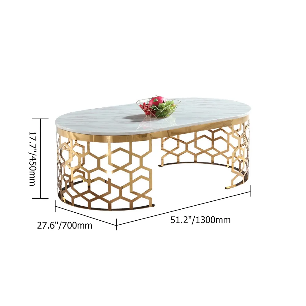 Currs Glam Oval Coffee Table Marble Top with Stainless Steel Frame