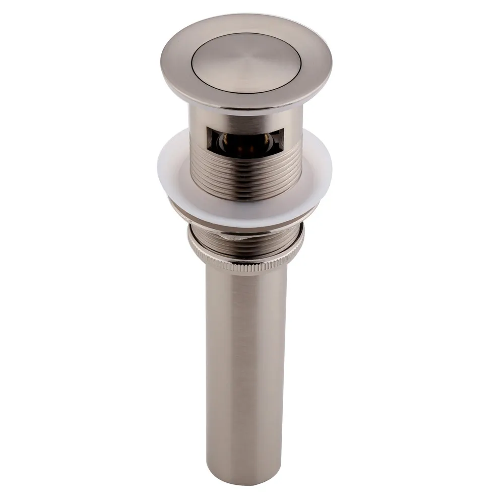 Brushed Nickel Press-Style Pop Up Sink Drain Assembly with Overflow Solid Brass