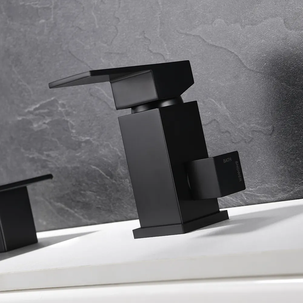 Moda Waterfall Matte Black Roman Bathtub Filler Faucet with Handshower Solid Brass
