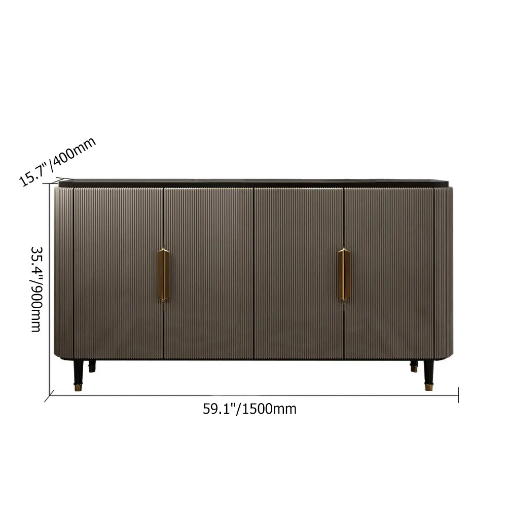 Modern Sideboard Buffet Black Kitchen Cabinet with 4 Doors in Gold