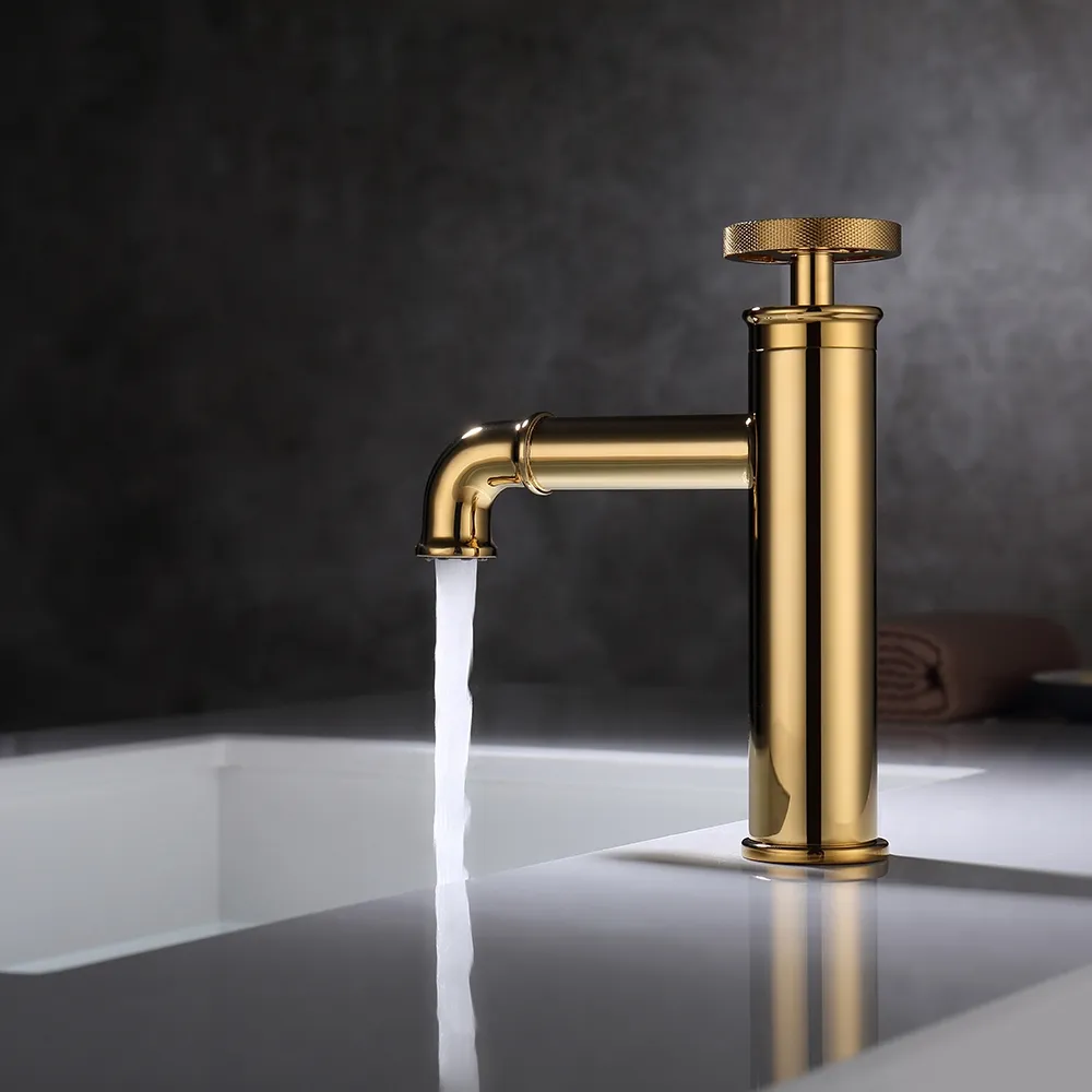 Ruth Industrial Gold Single Hole Bathroom Sink Faucet Single Handle Solid Brass