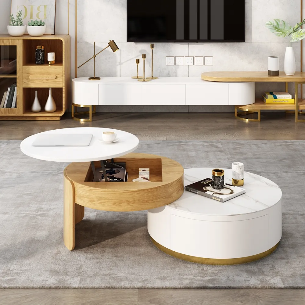 Modern Round Coffee Table With Storage, Circular Coffee Table With Drawers