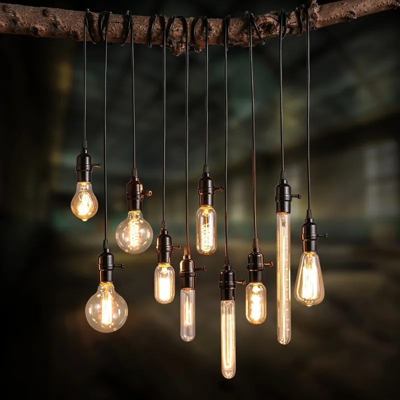 exposed hanging light bulbs