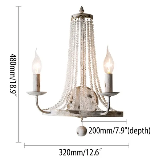 Crylite 2-Light Crystal Beaded Rustic Retro Indoor Wall Sconce in Distressed White
