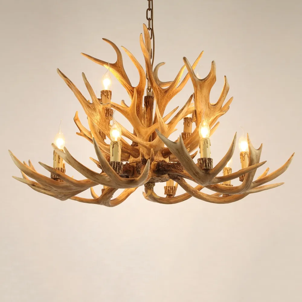 12-Light Rustic Antler Tiered Chandelier Candle Resin Cascade Ceiling Light