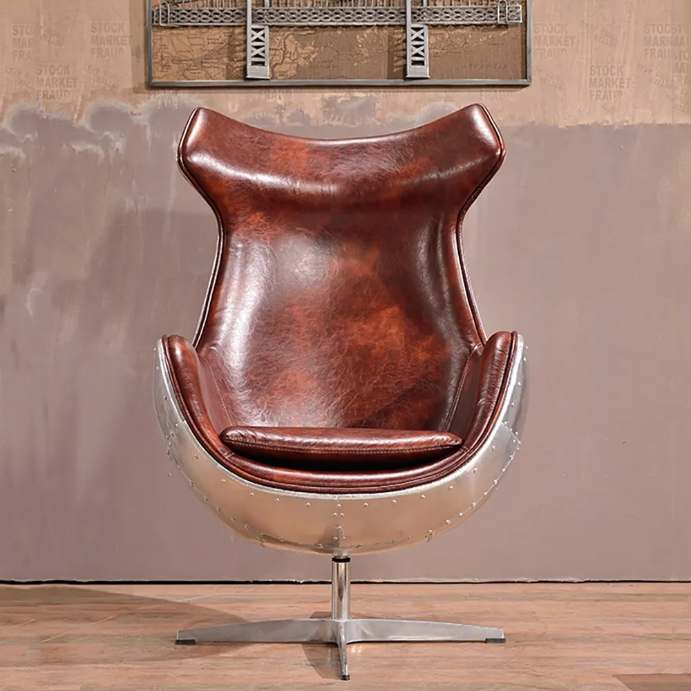 Industrial Brown & Silver Leather Upholstered Accent Chair Aluminum Alloy Frame
