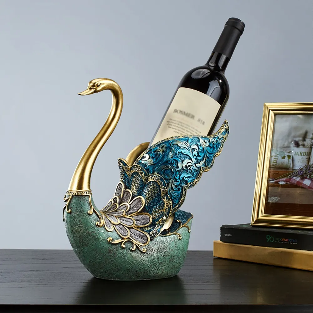 Mini Bar Decor Swan Wine Rack Bottle Holder in Resin