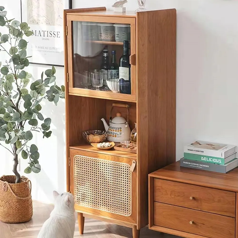 Natural Cabinet with 2-Door 1 Adjustable Shelf Rattan Woven 51" in Height