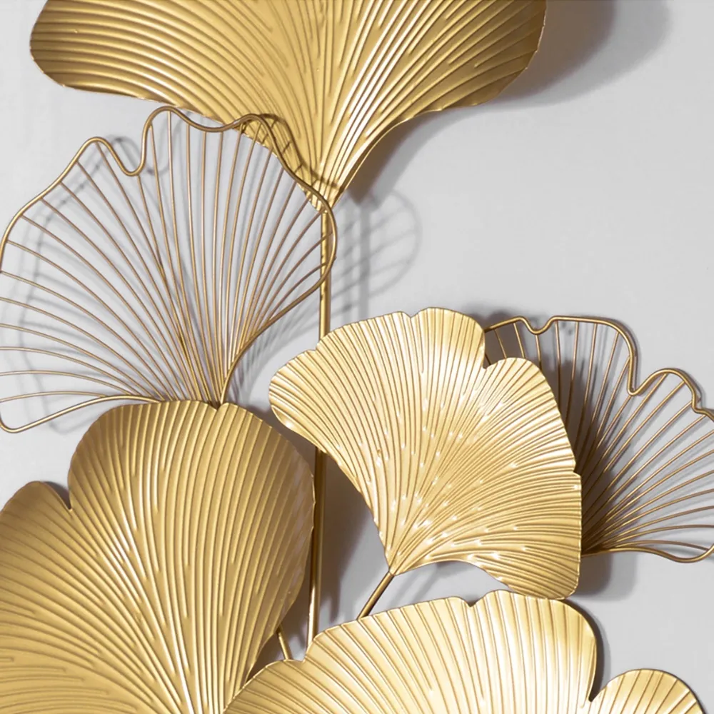 Modern Metal Ginkgo Leaves Wall Decor Home Hanging Art in Gold