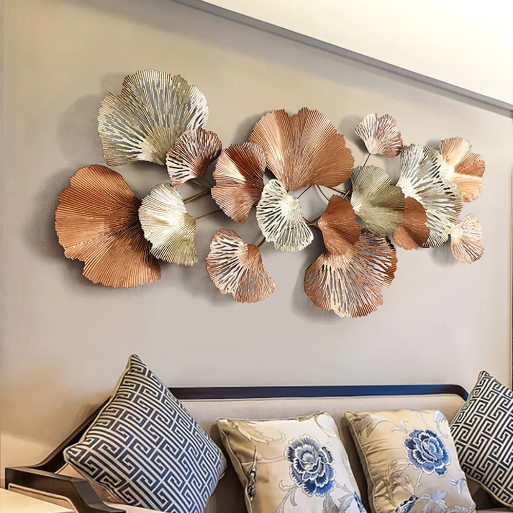 Farmhouse Gold Ginkgo Leaves Wall Decor For Living Room Bedroom Unique Metal Wall Art