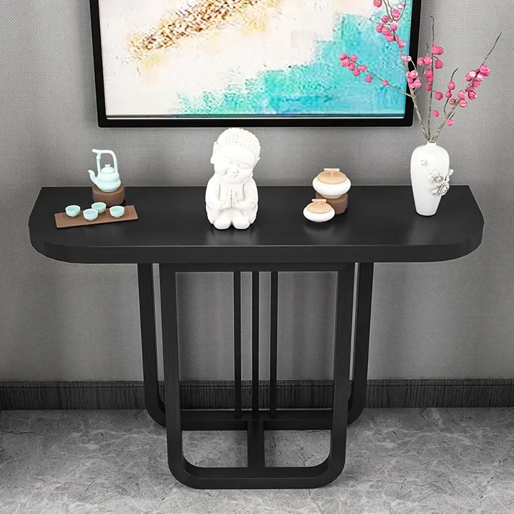 curved black console table