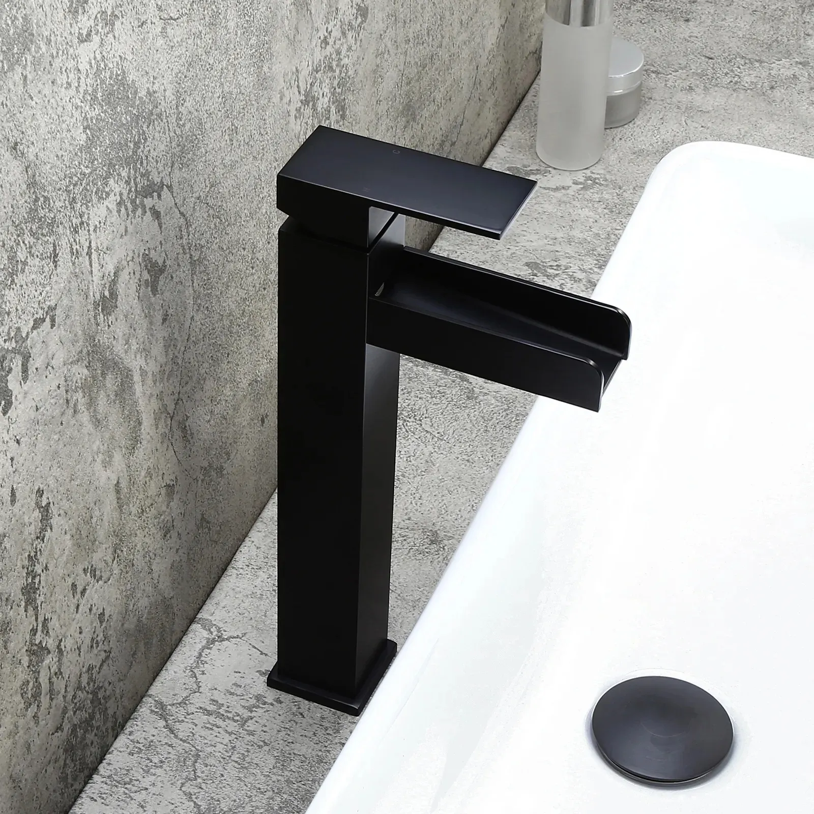 Matte Black Single Handle Waterfall Bathroom Vessel Sink Faucet Solid Brass Modern