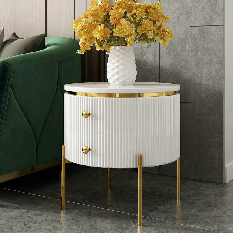 Modern Round End Table With Storage, Round Accent Table With Storage