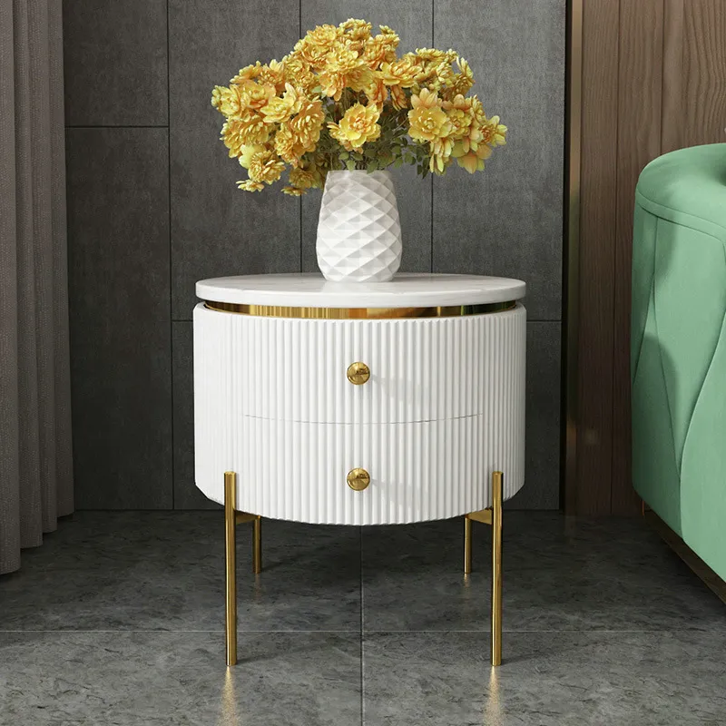 Faux Marble Side Table Gold Legs Homary, White Accent Table With Drawer