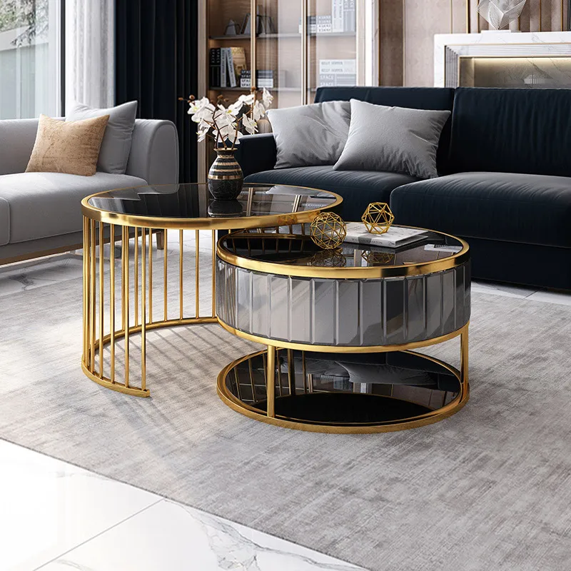 Black Nesting Coffee Table, Gold Side Table Glass Top