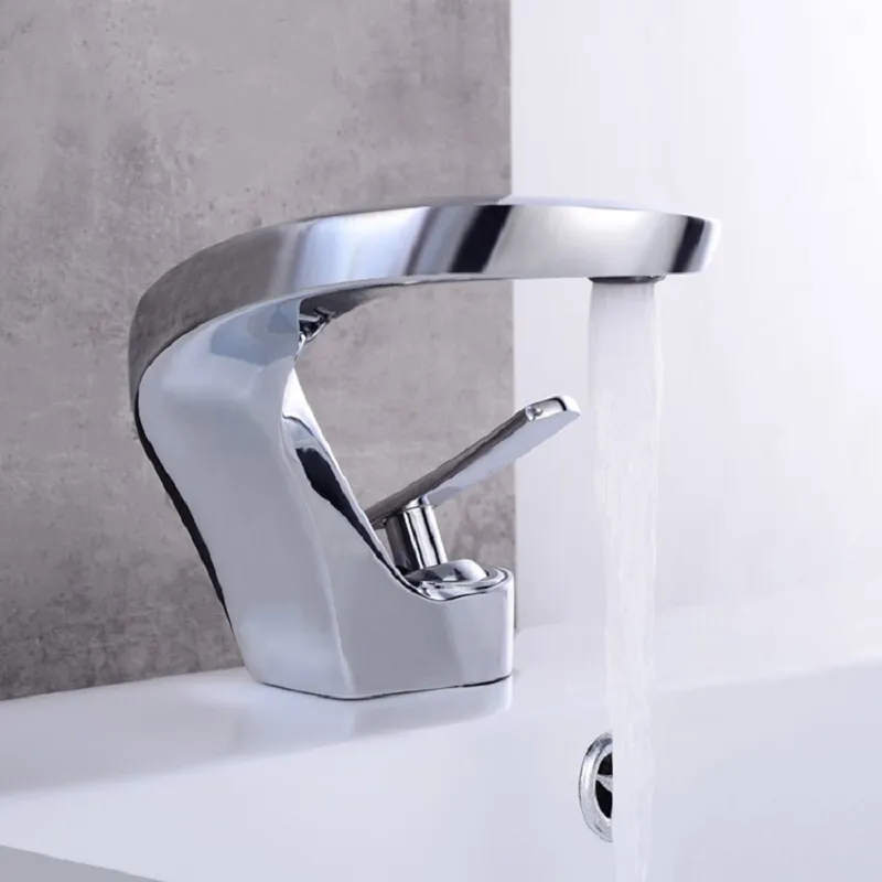 Modern Creative Single Lever Handle Mono Polished Chrome Bathroom Basin Tap Solid Brass Homary - Modern Bathroom Sink Taps