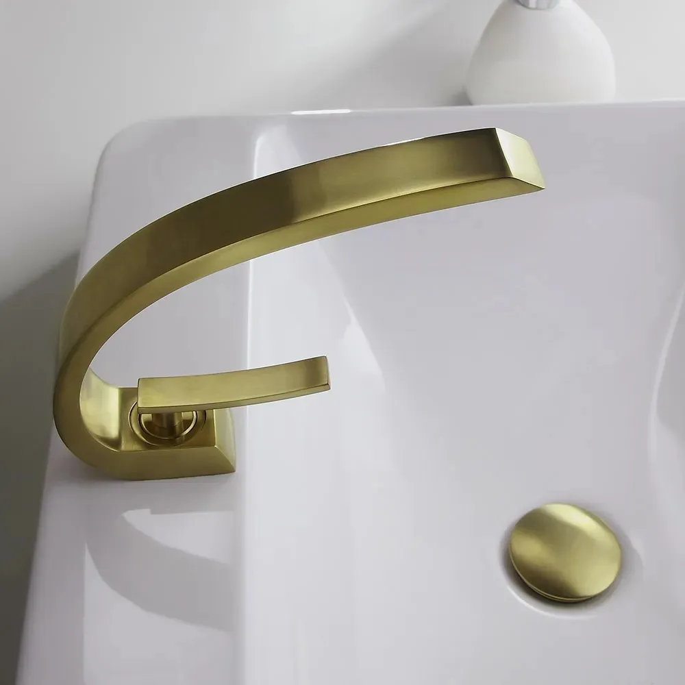 Modern Brushed Gold Bathroom Sink Pop Up Drain with Overflow