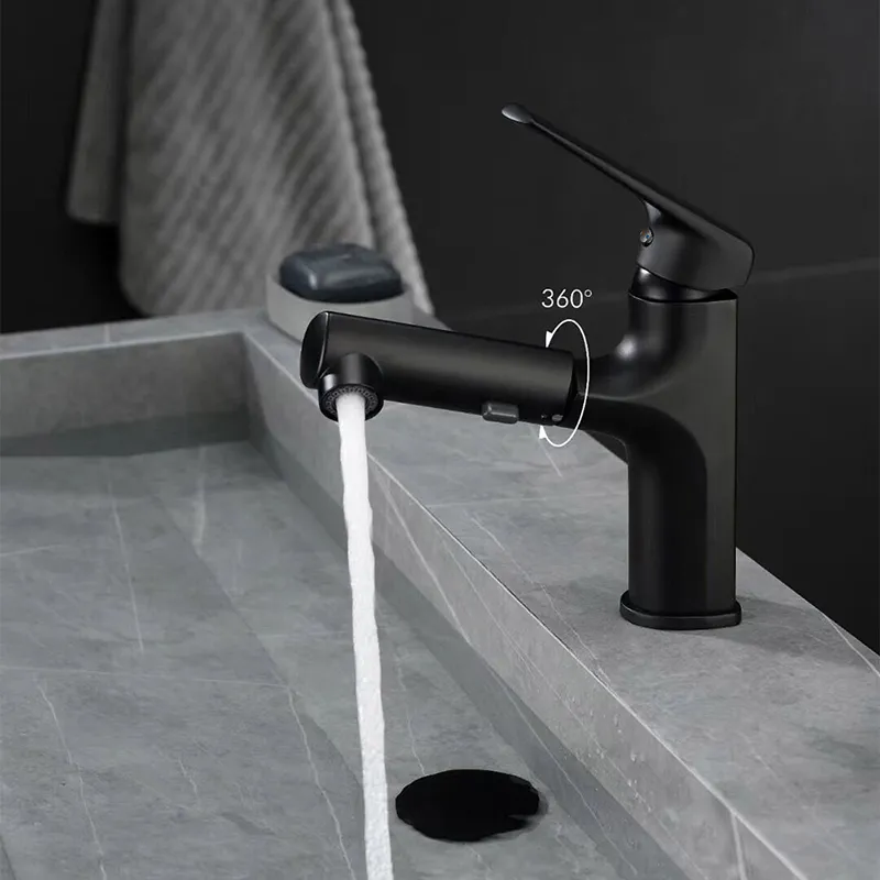 Contemporary Modern Chrome Matte Black Finish Solid Brass Bathroom Vanity Faucet 