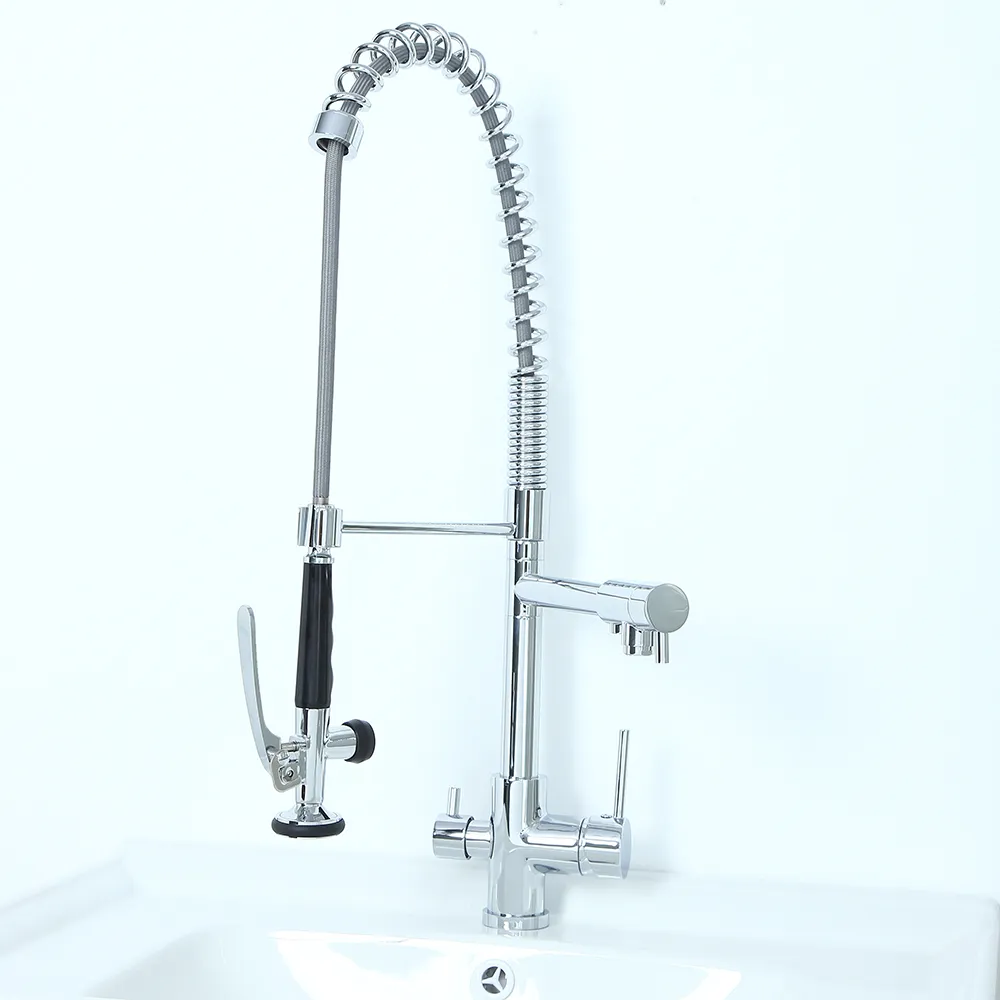 Modern Kitchen Faucet with Sprayer Brass Pull Down Faucets Chrome Single Hole 3-in-1