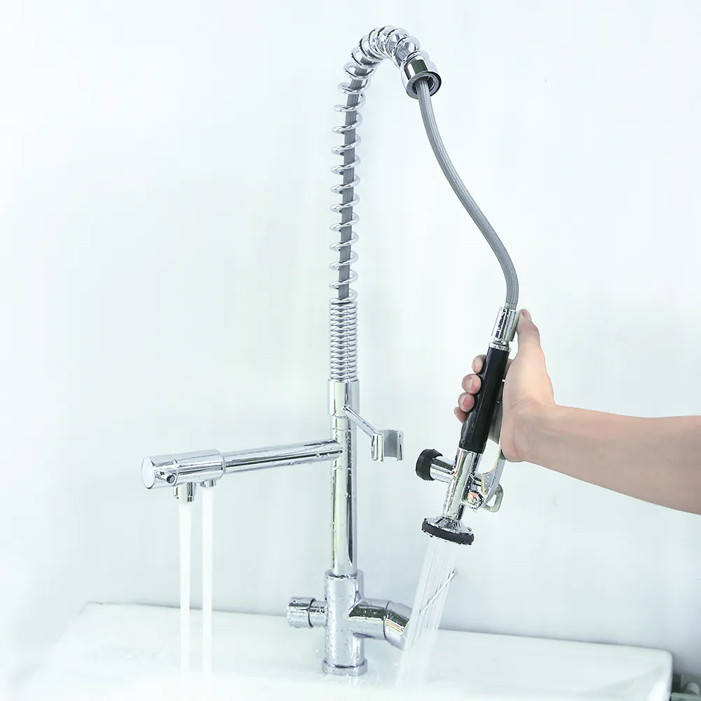 Modern Kitchen Faucet with Sprayer Brass Pull Down Faucets Chrome Single Hole 3-in-1