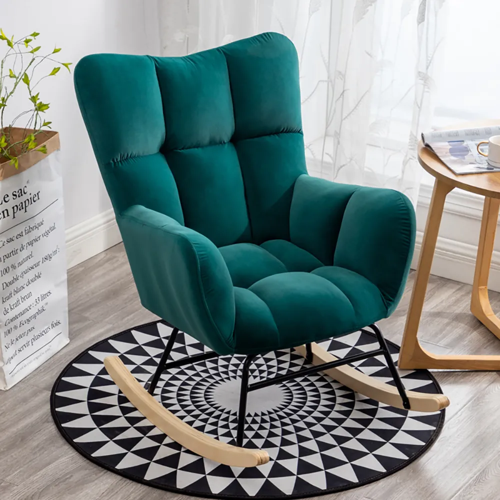 Green Homary Mid-Century Velvet Upholstered Lounge Chair with Ottoman Botton Tufted Chair with Adjustable Back 