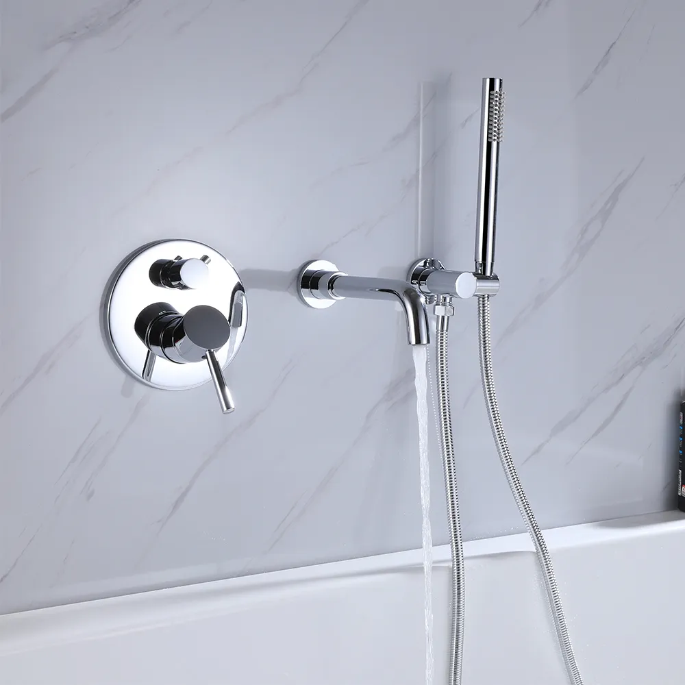 Modern Unique Wall Mount Bathroom Glass Bathtub Mixer Faucet Tap&Hand Shower Set 