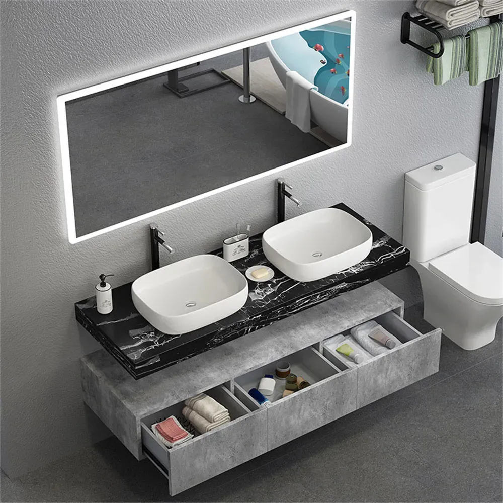 Modern 60 Floating Bathroom Vanity Set, Wall To Vanity