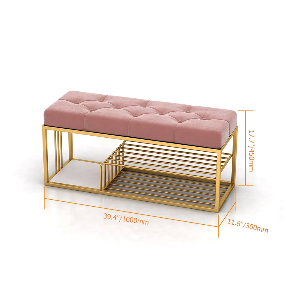 Velvet Upholstered Hallway Bench with Storage Bed Bench in Pink
