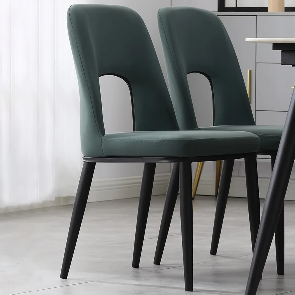 Modern Green Dining Chair Loop Backrest Armless Chair Carbon Steel in Black (Set of 2)