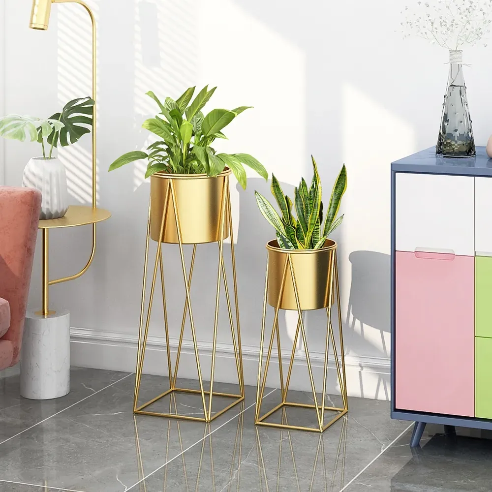 Gold Planter With Gold Stand 