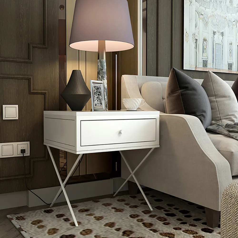 aurelia white glass bedside table