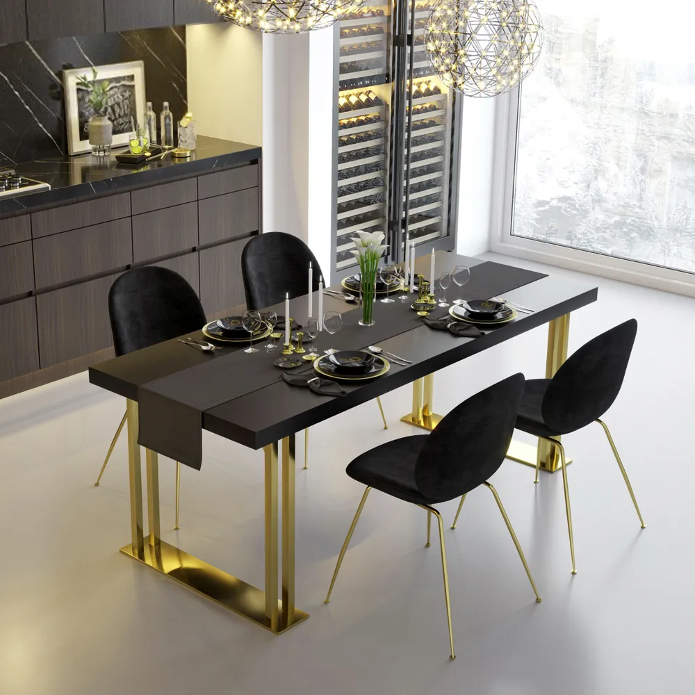 71 Black Rectangle Wood Dining Table, Black And Gold Dining Room Set