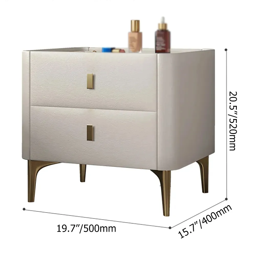 Modern Off White Nightstand 2-Drawer Bedside Cabinet with Sintered Stone Top