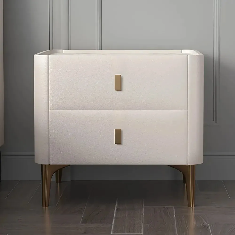 Modern Off White Nightstand 2-Drawer Bedside Cabinet with Sintered Stone Top