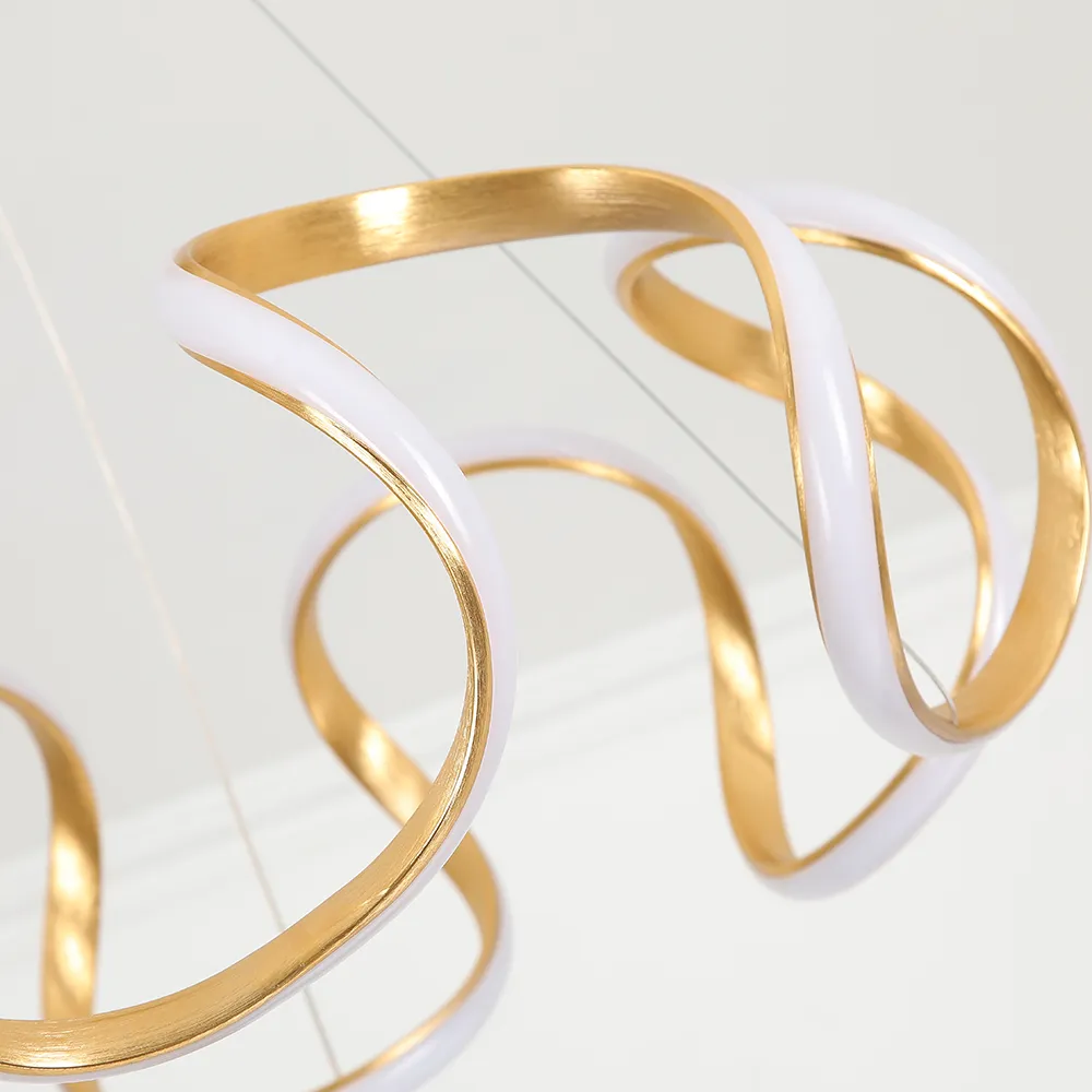 Rola Minimalist Gold LED Unique Geometric Chandelier Haning Pendant Light 